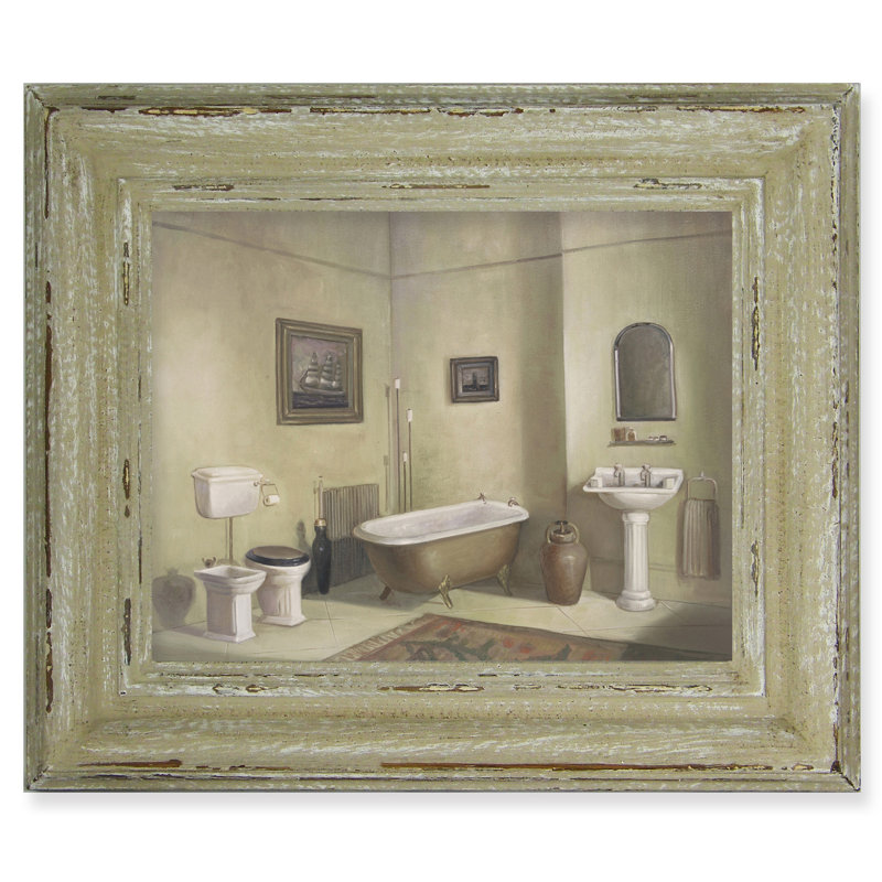 East Urban Home 'Bathroom Scene I' Framed Painting on Canvas Wayfair